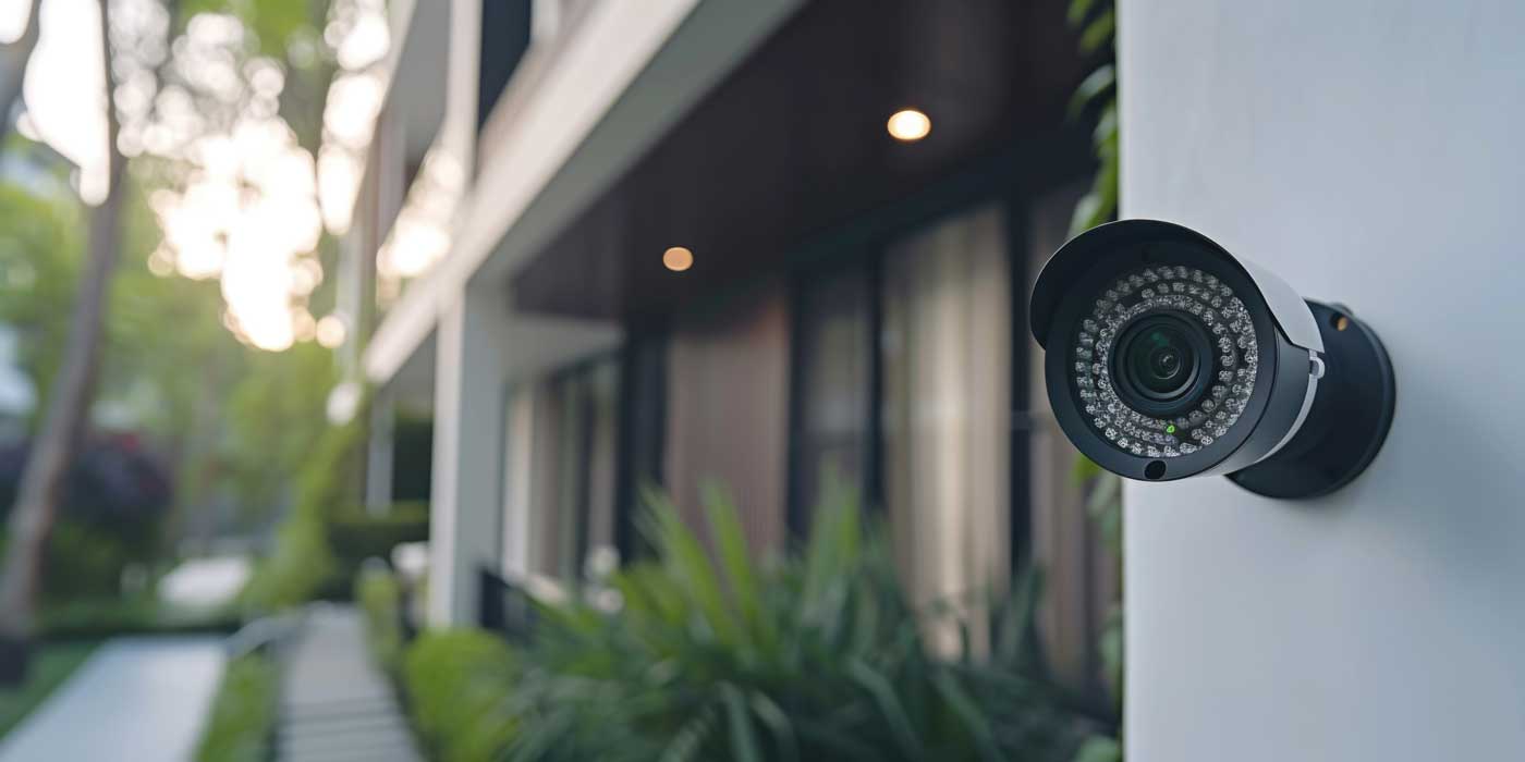 Bezpečnostní kamera umístěna na stěně budovy